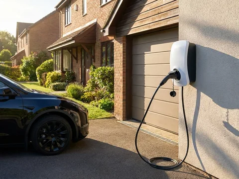 Electricien posant une borne triphasee sur un mur de garage