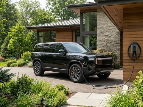 Voiture electrique branchee sur une borne 22 kW a domicile